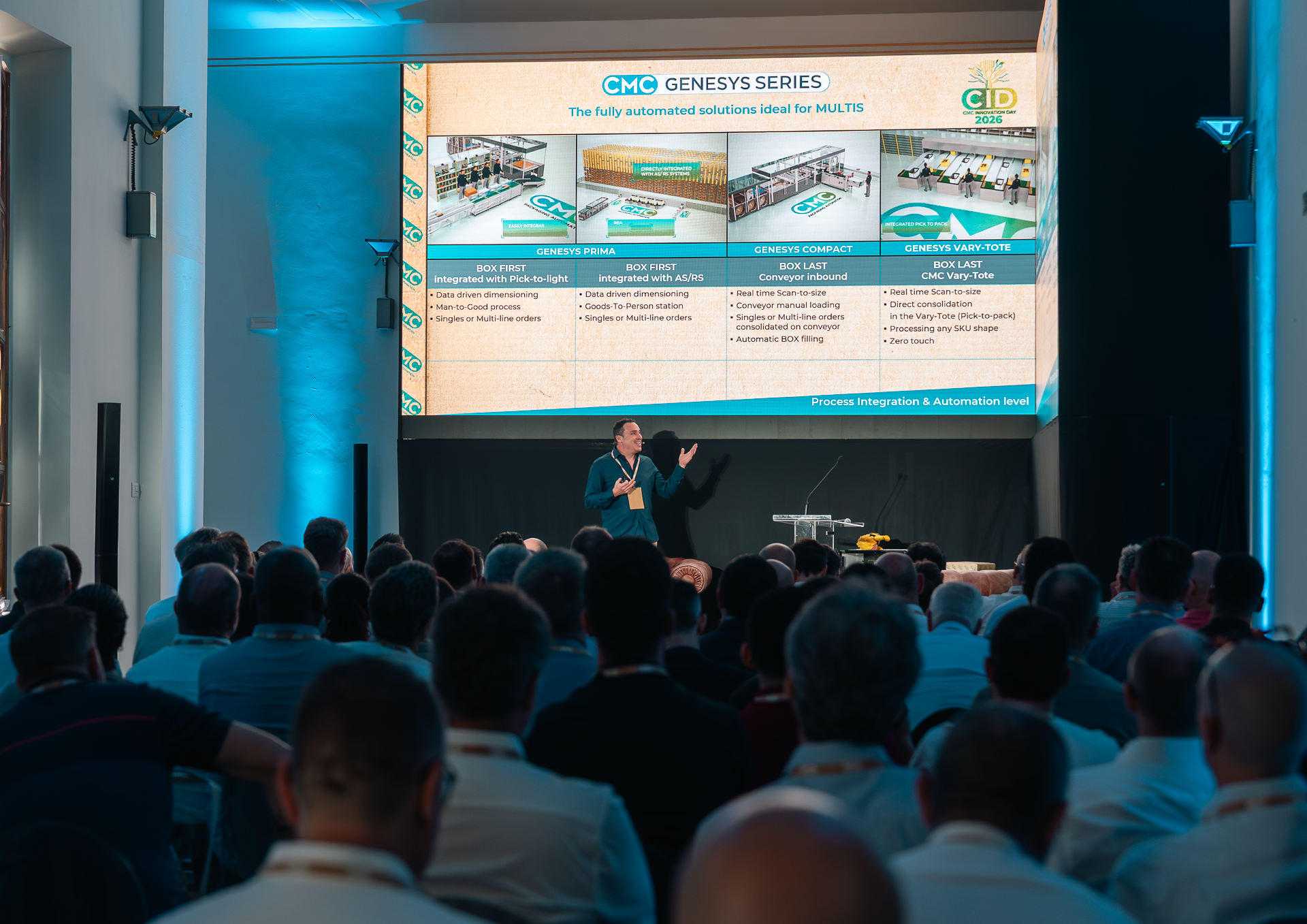 Presenter and audience discussing Genesys packaging solutions at CMC Innovation Day 2026